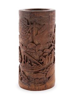 A Carved Bamboo Brushpot, Bitong
Height 4 2/3 in., 12 cm.