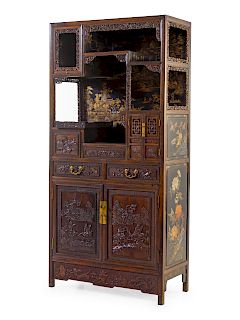 A Gilt Lacquered Hardwood Displaying Cabinet, Duobaoge
Height 76 1/2 x length 37 x width 17 in., 194 x 94 x 43 cm.