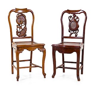 A Pair of Chinese Export Stone Inset Rosewood Chairs
Taller: height 38 x length 17 x width 15 1/2 in., 97 x 43 x 39 cm.