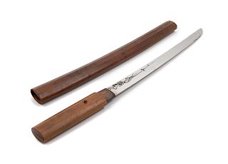 A Japanese Wakazashi
Blade length 15 5/8 in., 40 cm. Overall 22 length in., 56 cm.