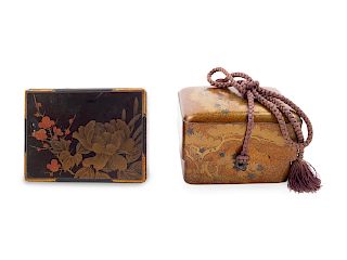 Two Japanese Gilt Lacquer Boxes
Larger: length 4 in., 10 cm.