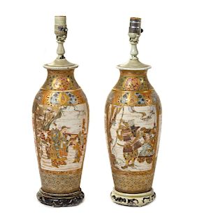A Pair of Japanese Satsuma Vases
Each: height 14 in., 36 cm.  