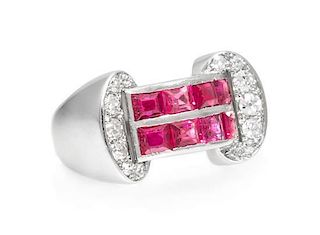 A Retro Platinum, Ruby and Diamond Ring, 8.00 dwts.
