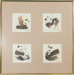 Chinese Panda Lithograph Signed "Lin."