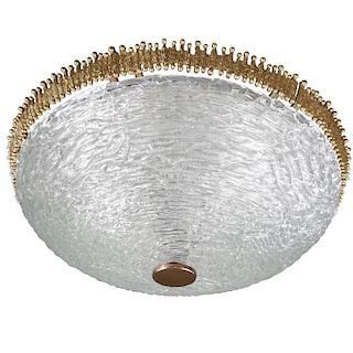 Textured Clear Glass and Brass Fixture by Hillebrand or Kaiser (2 Available)