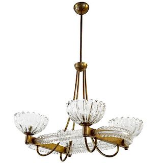 Brass and Glass Chandelier by Barovier e Toso