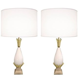 Pair of Fluted Murano Glass Lamps