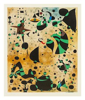 Joan Miro, (Spanish, 1893-1983), Le passage de L'oiseau divin, (plate XXII from Constellations), 1959