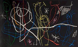 * Joan Miro, (Spanish, 1893-1983), L'Invite du dimanche, fond noir III, 1969