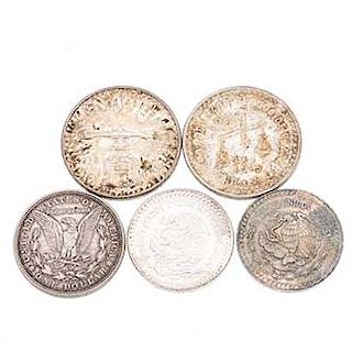 Cuatro monedas onzas plata y Pluribus USA. Peso: 156.2g