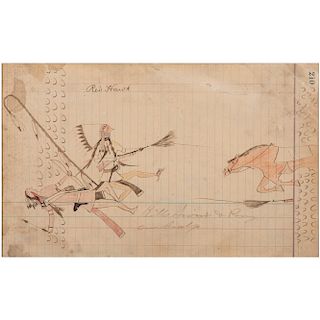 Red Hawk (Oglala Lakota, 19th century) Colored Pencil and Ink on Ledger Paper, From the James B. Scoville Collection