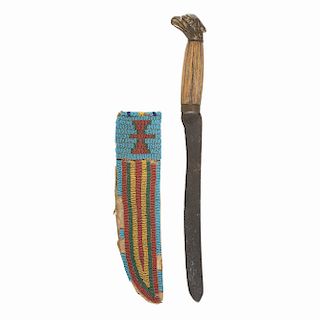 Sioux Beaded Hide Knife Sheath with Knife, From the James B. Scoville Collection
