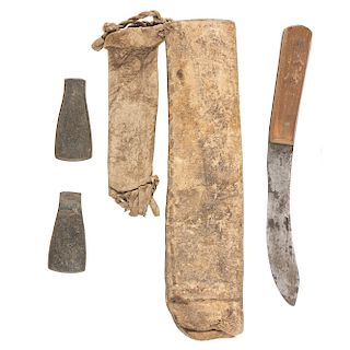 Plains Hide Knife Sheath with Knife and Wet Stones, From the James B. Scoville Collection