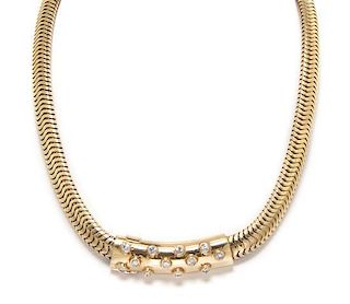 A Yellow Gold and Diamond Tubogas Necklace, Circa 1940, 60.80 dwts.