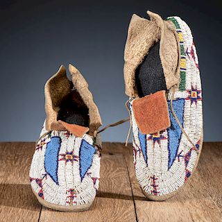 Arapaho Beaded Buffalo Hide Moccasins, From the James B. Scoville Collection