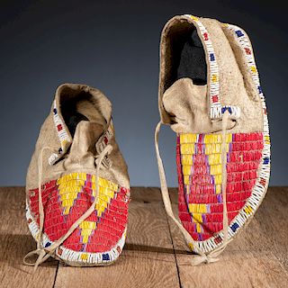 Sioux Beaded and Quilled Hide Moccasins, From the James B. Scoville Collection