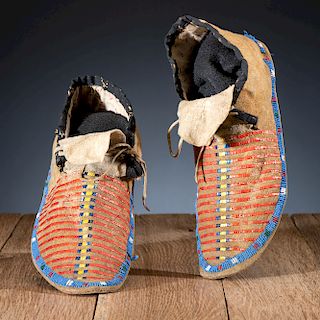 Sioux Quilled and Beaded Hide Moccasins, From the James B. Scoville Collection