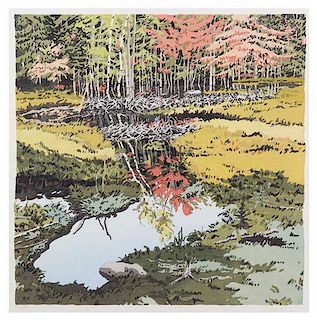 Neil Welliver, (American, 1923-2005), Study For New Dam in Meadow, 1984