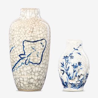 DEDHAM; CKAW Two crackleware vases