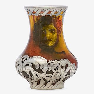 ROOKWOOD Silver overlay Standard Glaze vase