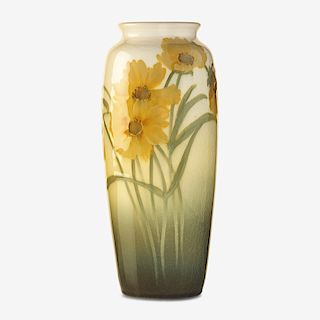 SARA SAX; ROOKWOOD Tall vase w/ coreopsis
