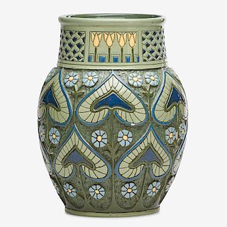 ROSEVILLE Della Robbia reticulated vase