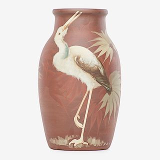 A. HAUBRICH; CLIFTON Tirrube vase w/ heron