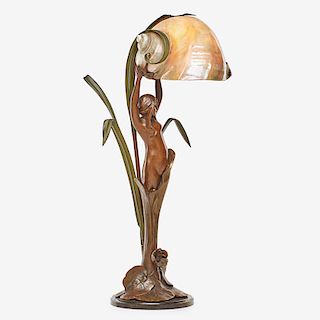 EUROPEAN ART NOUVEAU Figural nautilus lamp