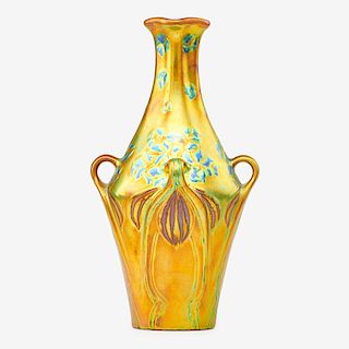 ZSOLNAY Four-handled vase with flowers