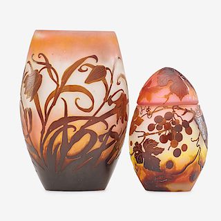 GALLE Cameo glass vase and lidded vessel