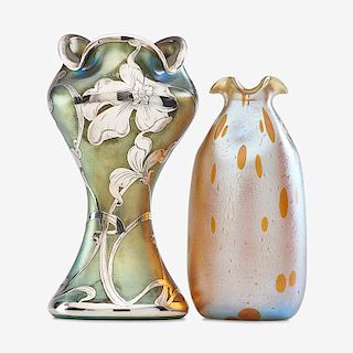 LOETZ Two vases, one w/ silver overlay