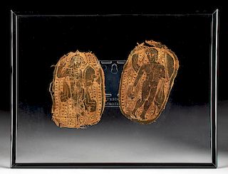 Lot of 2 Egyptian Coptic Textile Fragments w/ Warriors