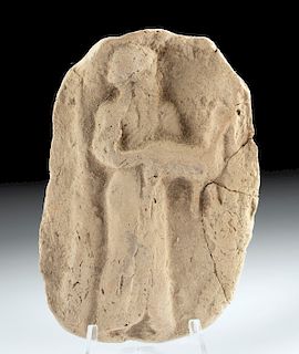 Mesopotamia Pottery Plaque - Figure Holding Animal