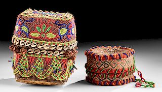 Lot of 2 Mid 20th C. Indonesian Beaded Woven Baskets