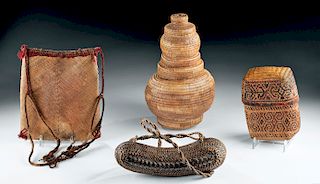 Lot of Four 20th C. Indonesian Woven Reed Baskets
