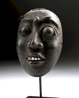 20th C. Indonesian Lombok Painted Wood Mask w/ Hair