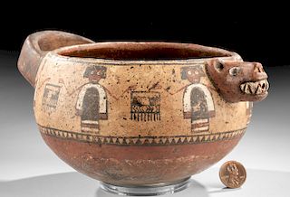 Inca Polychrome Handled Bowl w/ Jaguar & Weavers