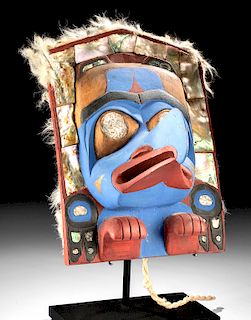 20th C. Pacific Northwest Wood & Nacre Face Panel