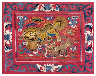 Four Embroidered Silk Panels
Largest: 26 height x 30 width in., 66 x 76 cm.