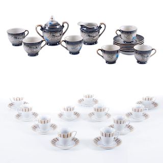 Servicio abierto de té y juego de tazas con platos base. Consta de: Japón, siglo XX. Elaborada en semi porcelana tipo. Pz: 38