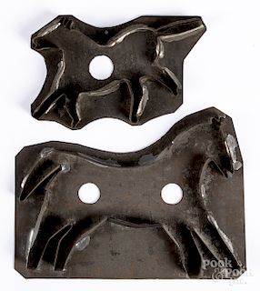 Two tin horse cookie cutters