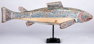 Carved and painted fish weathervane