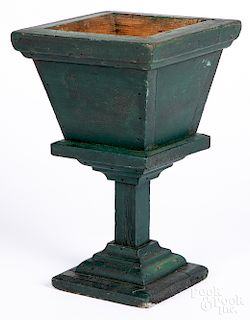 Green painted pine urn