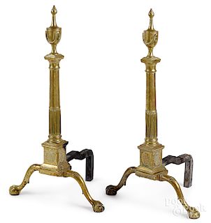 Pair of Chippendale style brass andirons