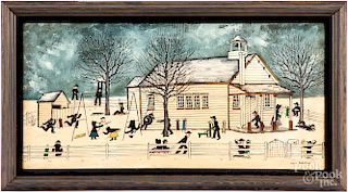 Oil on canvas of an Amish schoolhouse