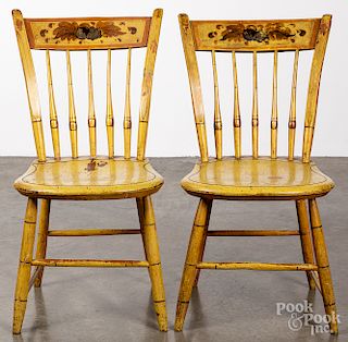 Pair of New England painted plank seat chairs