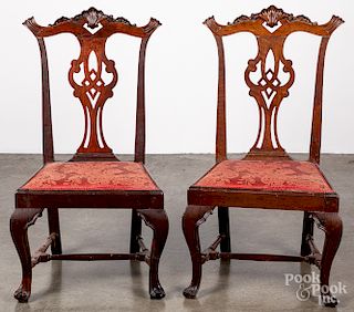 Pair of Georgian carved mahogany dining chairs