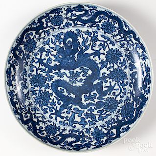 Massive Chinese blue and white porcelain charger