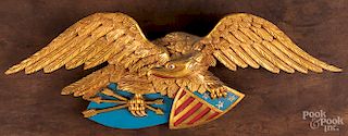 Carved and painted American eagle wall plaque