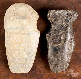 Two large Native American stone axe heads